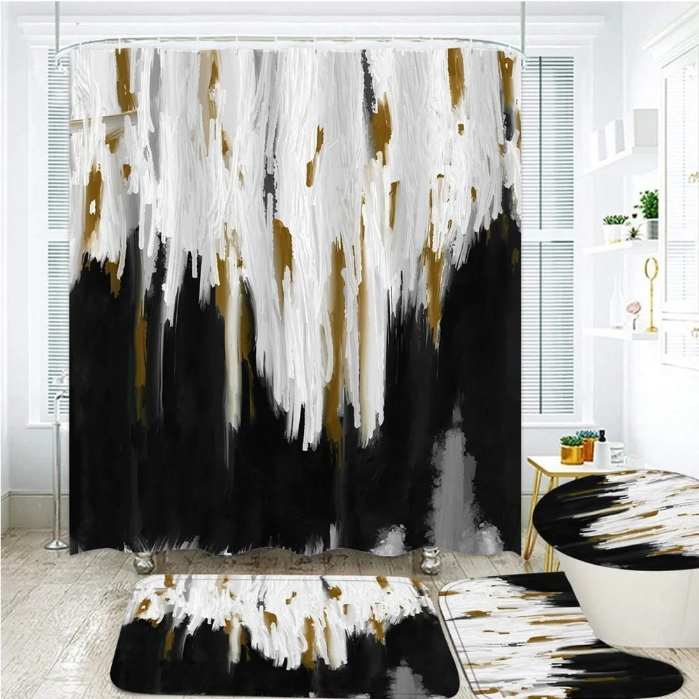 Modern Black, White, and Gold Bathroom Accessory Set